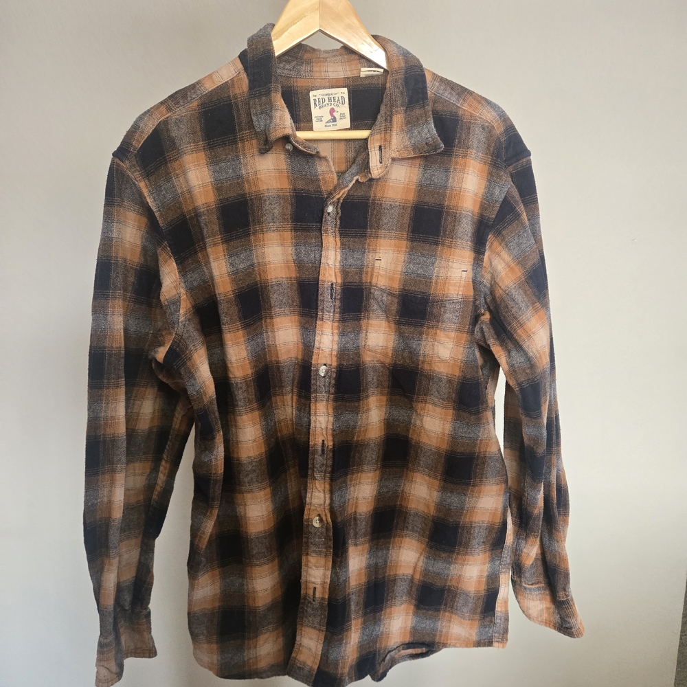 RedHead Men's Plaid Flannel Shirt - Orange and Black